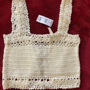 Cream crochet knit top